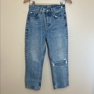 Topshop Button Fly Distressed Blue Jeans